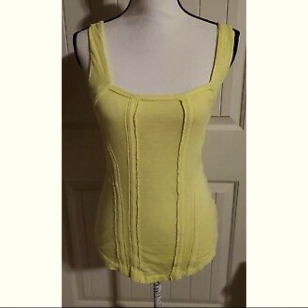 Free People Pale Yellow Tank Top with Pretty Seaming Details.